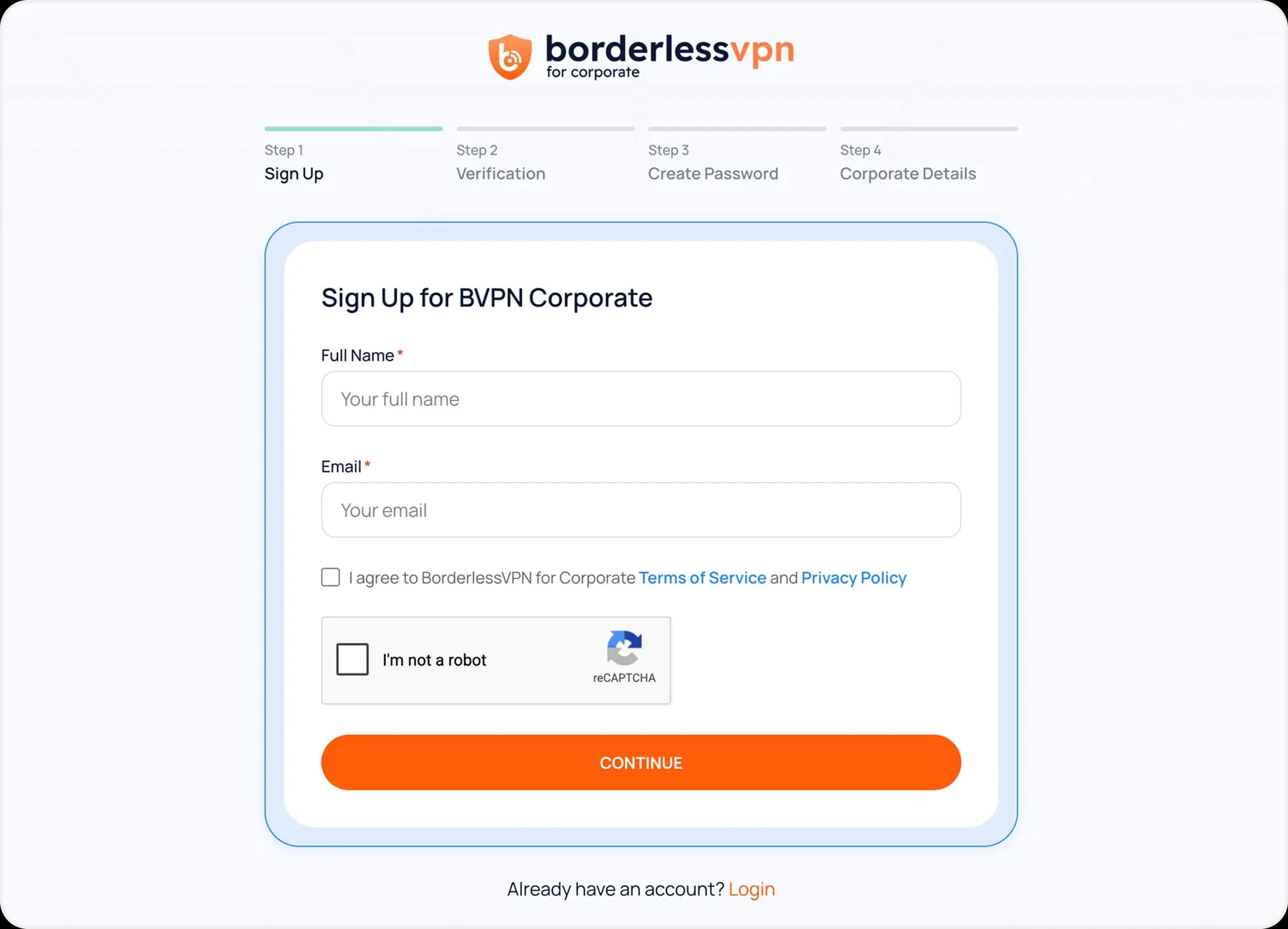 Registration form asking for full name and email
