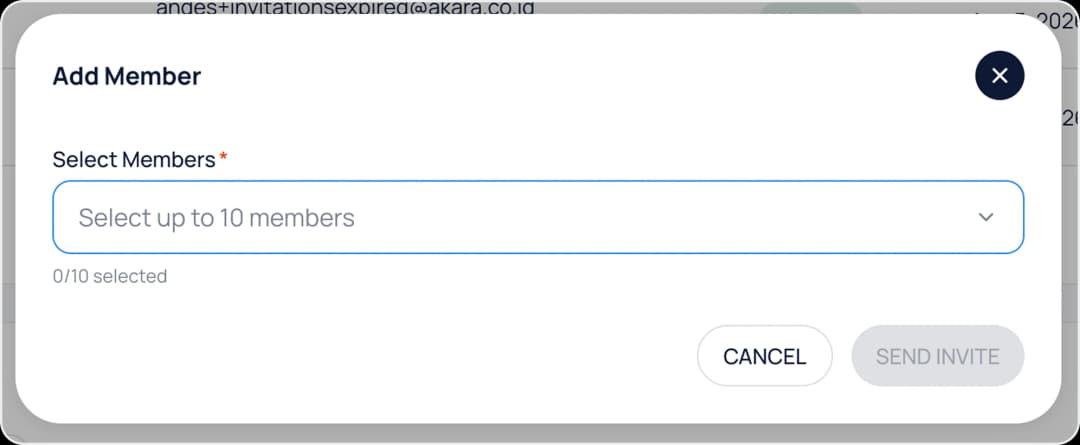 Add Member dialog with the member selector