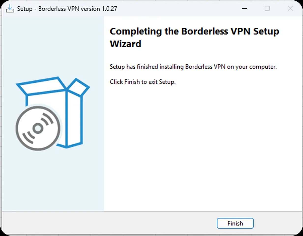 BorderlessVPN Windows setup wizard completion screen