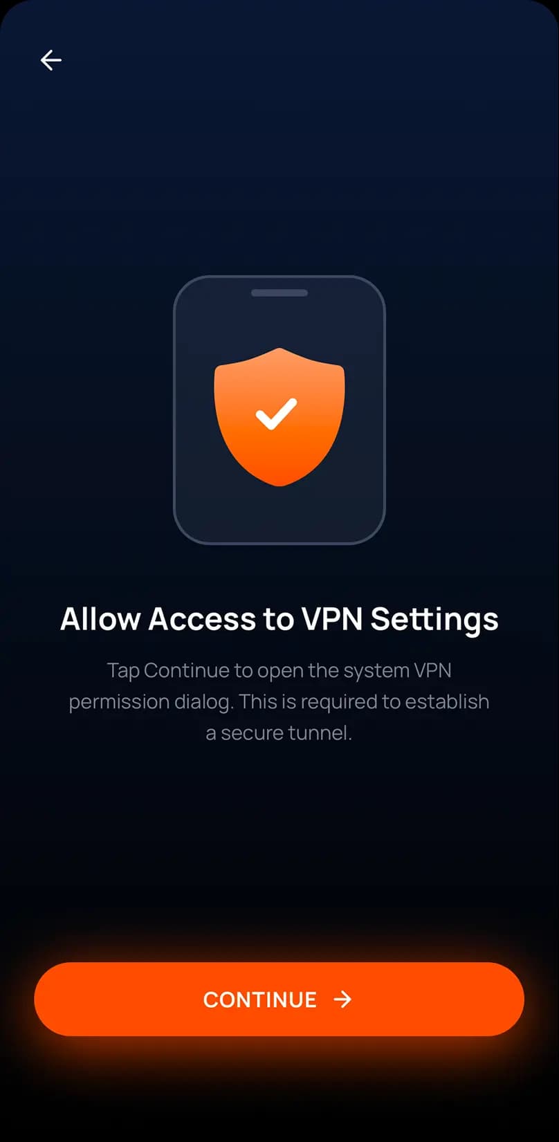 Allow Access to VPN Settings screen in the BorderlessVPN iOS app